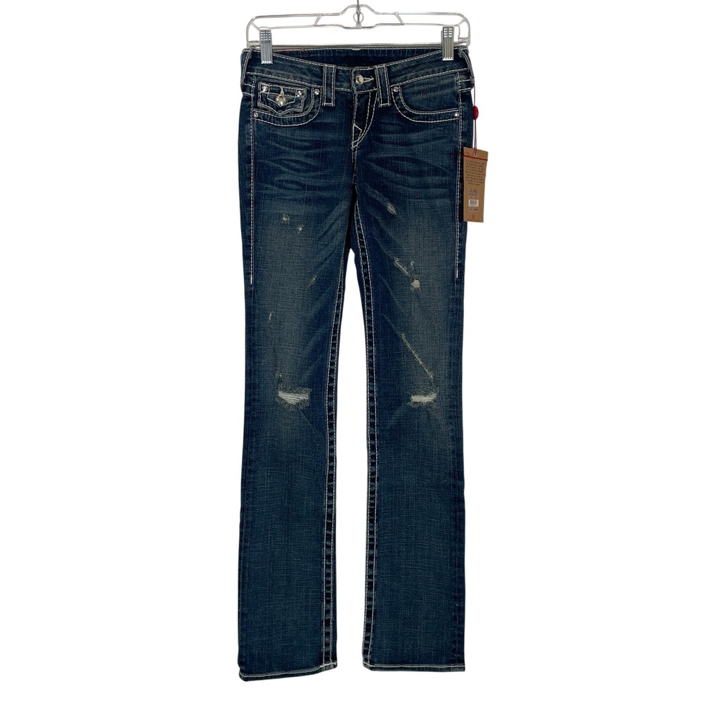 True Religion Y2K Vintage Jeans Disco Billy Big T Distressed Straight Leg NWT 25